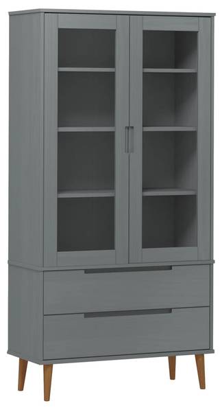 Armoire à vitrine 3017195 Gris - Pin - 90 x 175 x 35 cm