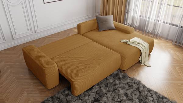 Ecksofa Luna mit Schlaffunktion, Cord Honig - Ecke davorstehend rechts