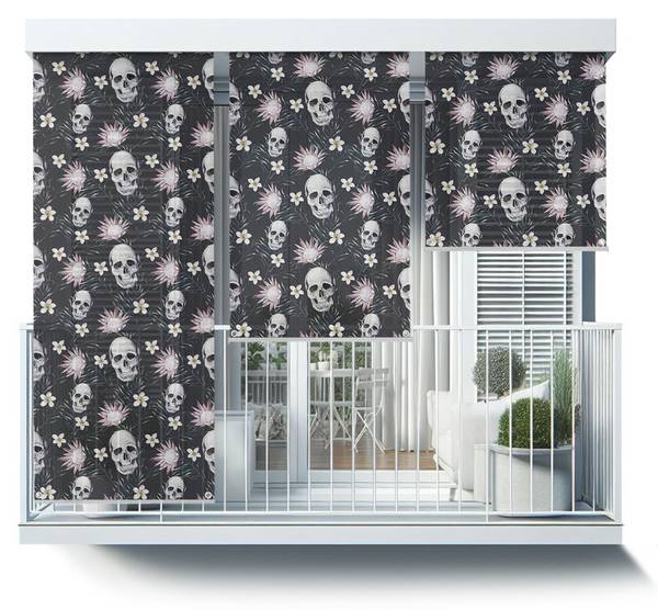 Außenrollo Calavera Flora Schwarz - Textil - 40 x 180 x 1 cm