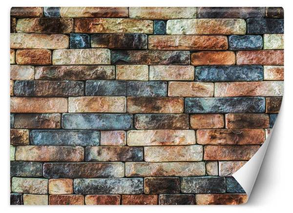 Fototapete Bunte Ziegel Steine Mauer 300 x 210 cm