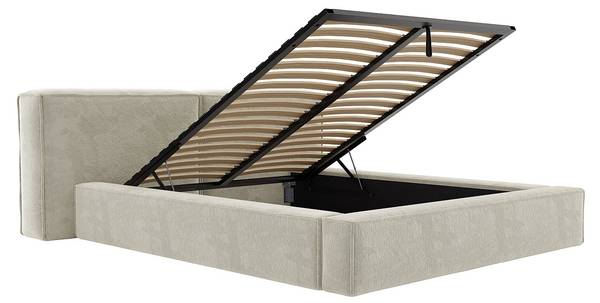 Bett mit Bettkasten TIMANO Beige - Textil - 206 x 90 x 249 cm