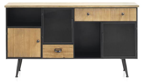 Servieskast 10964 zwart - deels massief hout - 148 x 81 x 35 cm