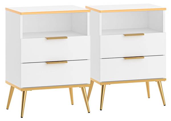 Nachtkonsole VITERBO (2er-Set) Gold - Weiß - Aluminium - 50 x 70 x 34 cm
