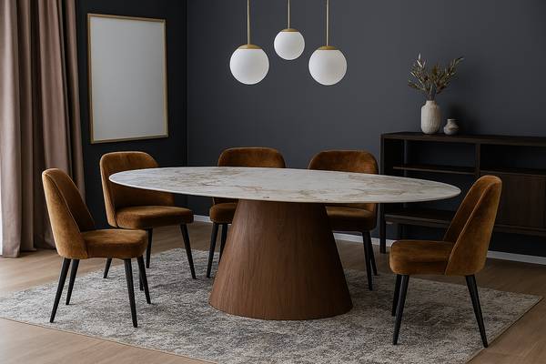 Esstisch Ellipse Beige - Keramik - 220 x 76 x 110 cm