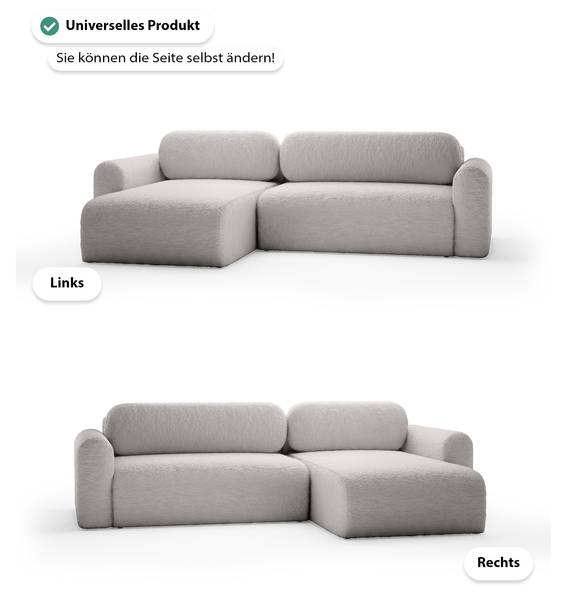 Ecksofa Lome L, universal Hellgrau