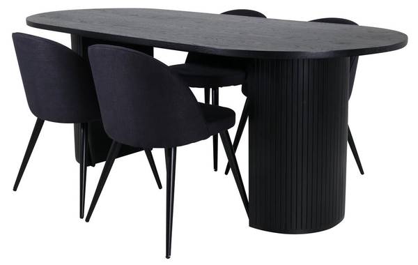 Essgruppe Bianca + Velvet (5-teilig) Schwarz - Samt - 200 x 75 x 90 cm
