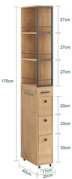 Küchenregal mit Rollen NSR13-N Braun - Holzwerkstoff - Metall - 20 x 170 x 40 cm