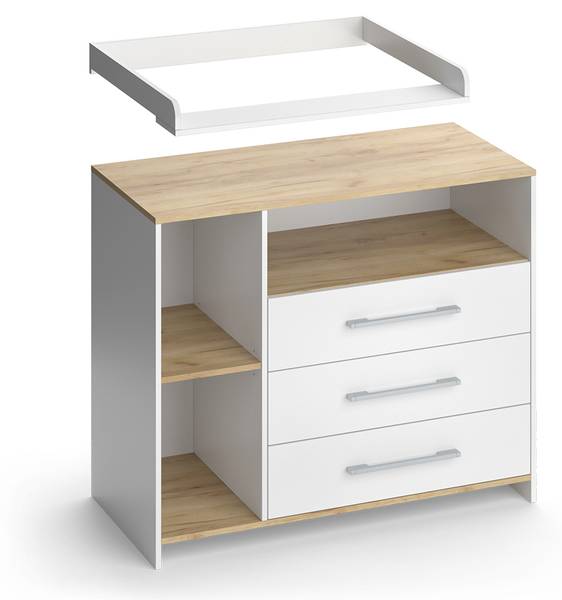 Wickelkommode Oskar 55591 Eiche Sand Dekor - Weiß