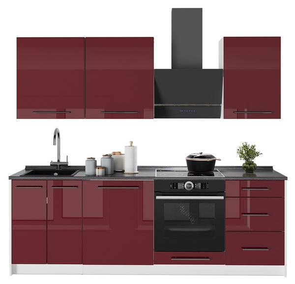 Küchenzeile Fame-Line 64025 Hochglanz Bordeaux - Reinweiß