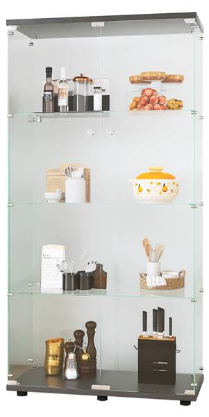 Glasvitrine DQRN01 Schwarz - Glas - Massivholz - 80 x 164 x 36 cm