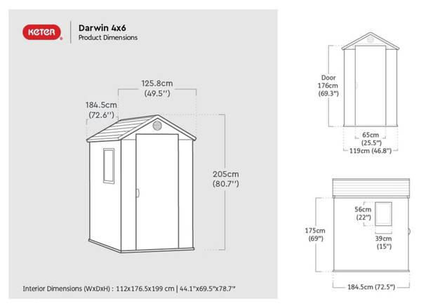 Gartenhaus Darwin Grau - Kunststoff - 185 x 205 x 126 cm