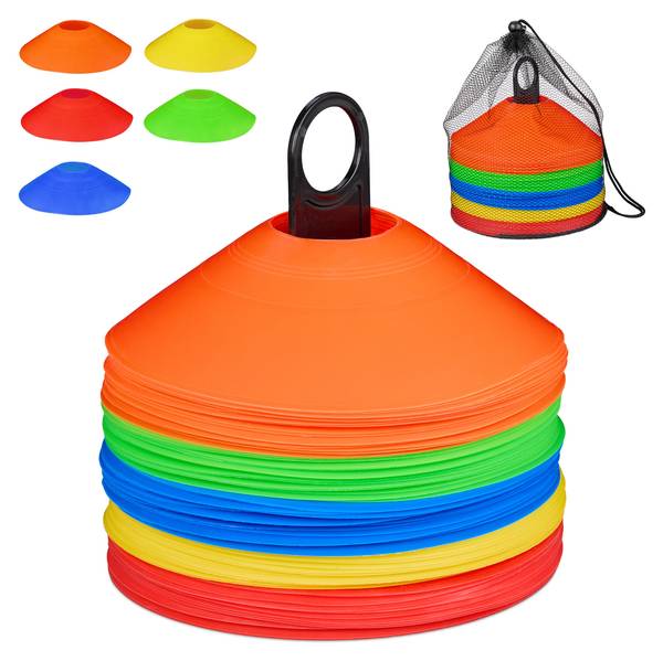 80er Set Markierungshütchen Fußball Blau - Grün - Rot - Polyester - 19 x 5 x 19 cm