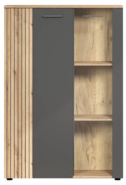 Vitrinenschrank Esteban Grau - Holz teilmassiv - 90 x 132 x 34 cm