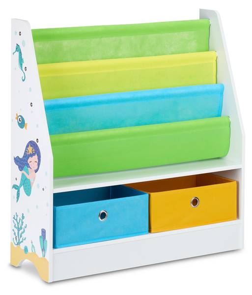 Kinderregal mit 2 Boxen & 3 Hängefächern Grün - Hellblau - Weiß
