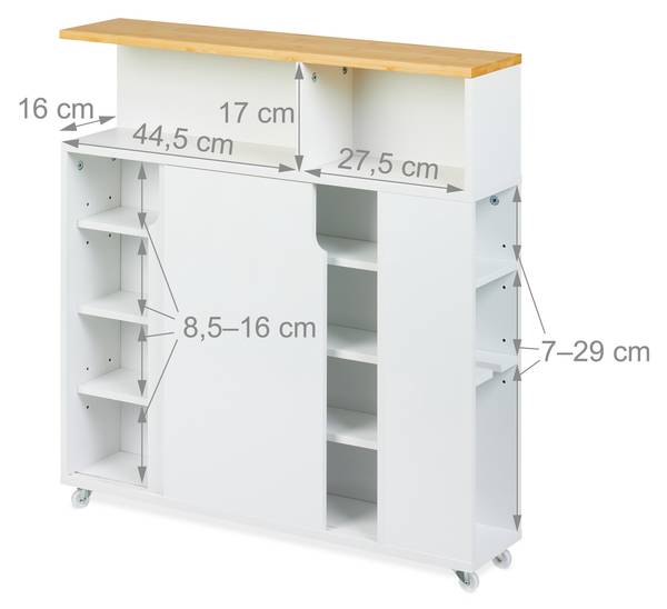 Badkamerkast smal met wielen bruin - wit - bamboe - plaatmateriaal op houtbasis - kunststof - 17 x 79 x 75 cm