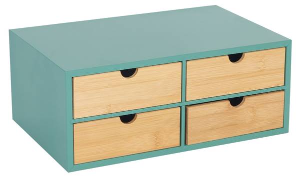 Schreibtisch Organizer 4 Schubladen Braun - Türkis - Bambus - Holzwerkstoff - 33 x 14 x 21 cm