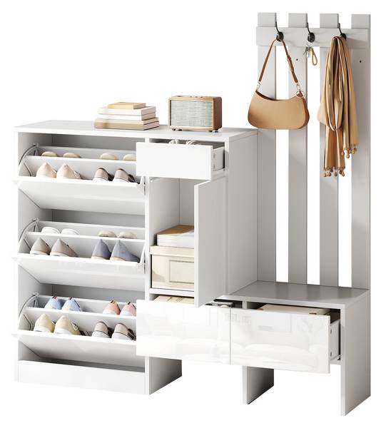 Schuhschrank Eos Ⅴ Weiß - Holzwerkstoff - 160 x 160 x 35 cm