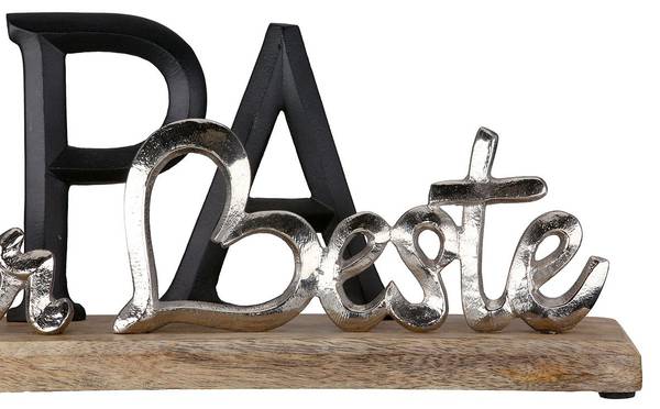 Schriftzug PAPA Braun - Silber - Holzwerkstoff - Metall - 38 x 13 x 6 cm