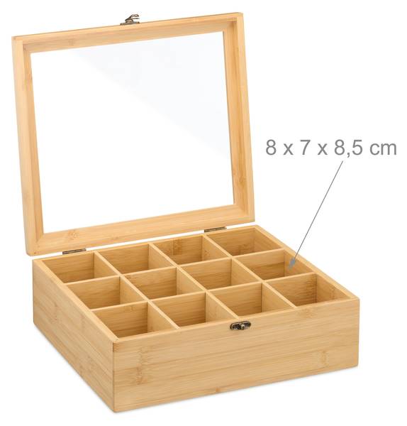 Teebox mit 12 Fächern Braun - Bambus - Holzwerkstoff - Kunststoff - 32 x 11 x 28 cm