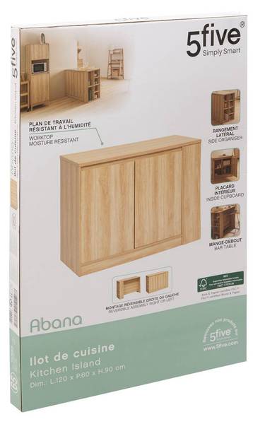 Ilot ABANA Beige - Bois manufacturé - 60 x 90 x 120 cm