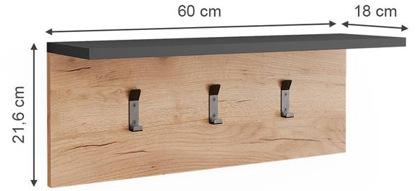 Wandkapstok Orlando 54578 bruin - grijs - plaatmateriaal op houtbasis - 60 x 22 x 18 cm