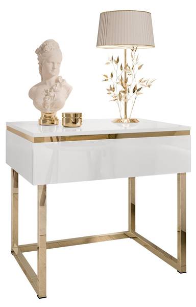 Nachttisch AURORA Gold - Weiß - Holzwerkstoff - 48 x 45 x 38 cm