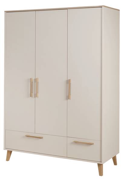 Kleiderschrank 3 türig Jil Beige - Holzwerkstoff - Massivholz - 138 x 200 x 55 cm