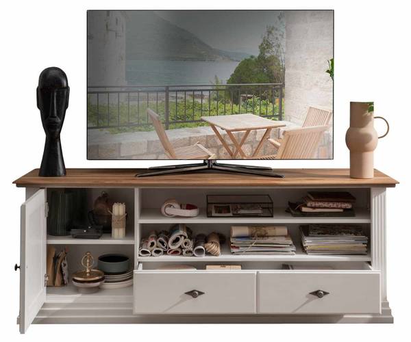 TV Lowboard Monza Braun - Weiß - Massivholz - 178 x 66 x 44 cm