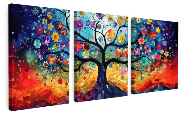 LEINWANDBILD Blumen Baum 3er Set 180 x 80 cm