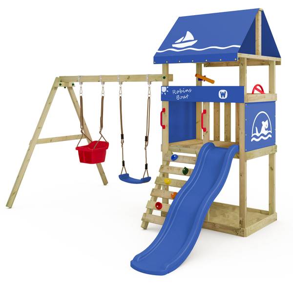 Spielturm DinkyHouse mit Schaukel Blau - Massivholz - 317 x 247 x 303 cm
