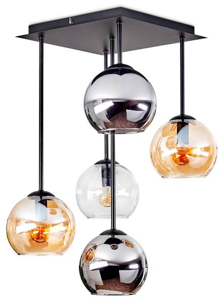 Deckenleuchte Cesaro Grau - Orange - Silber - Aluminium - Klarglas - 26 x 44 x 26 cm