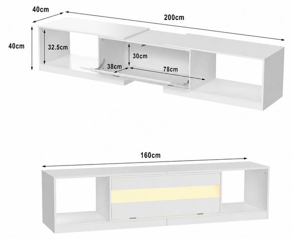 TV Schrank ZCY132 Weiß - Holzwerkstoff - Glas - 200 x 40 x 40 cm