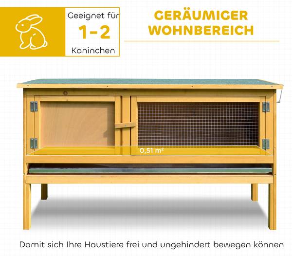 Kaninchenstall D51-105V01 Gelb - Massivholz - 45 x 65 x 115 cm