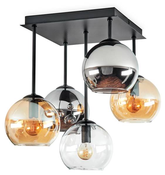 Deckenleuchte Cesaro Grau - Orange - Silber - Aluminium - Klarglas - 37 x 42 x 37 cm