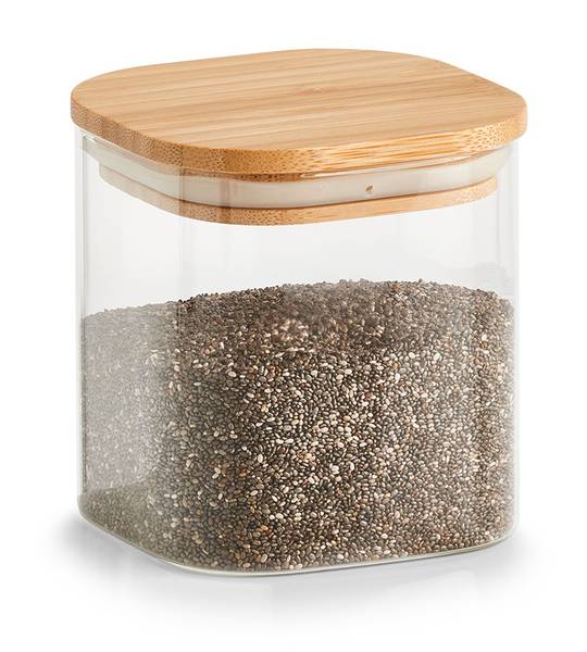 Vorratsglas m. Bambusdeckel, eckig Glas - 10 x 11 x 10 cm