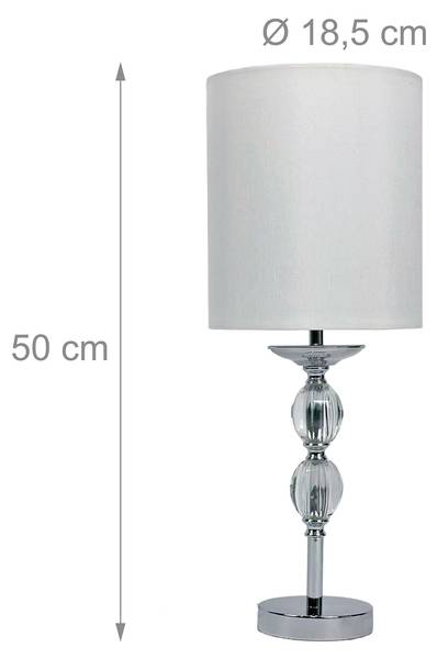 Tischlampe Kristall Stoffschirm Silber - Weiß - Polyester - Eisen - 19 x 50 x 19 cm