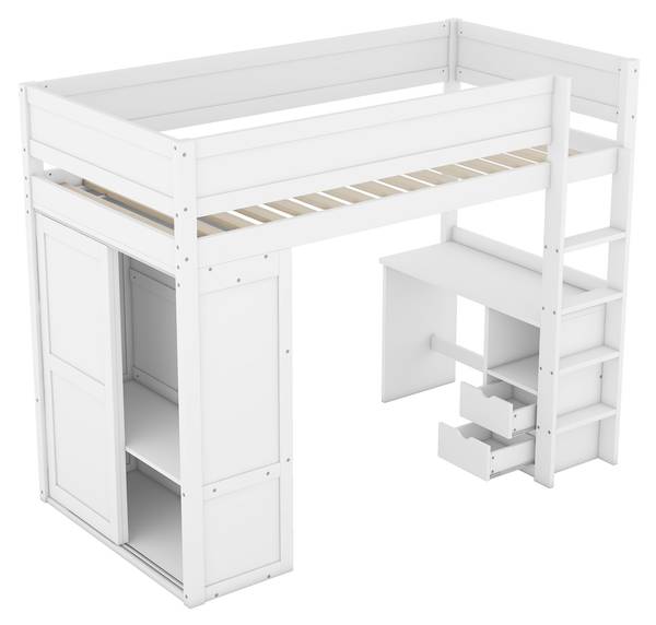 Hochbett mit Schreibtisch-O28109 Weiß - Massivholz - 165 x 165 x 205 cm