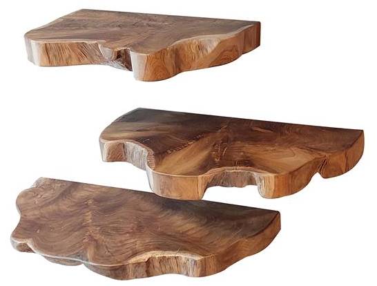 Wandregal Natural Line 3er-Set Braun - Massivholz - 55 x 4 x 25 cm