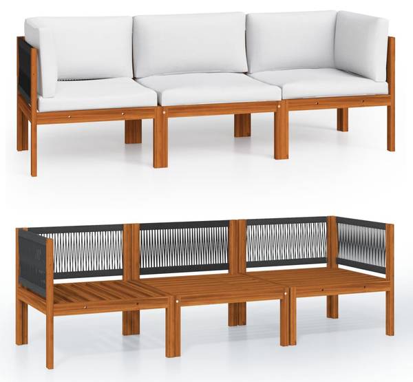 Gartensofa 3057883 3-teilig Weiß - Polyester - Akazie - 65 x 60 x 65 cm