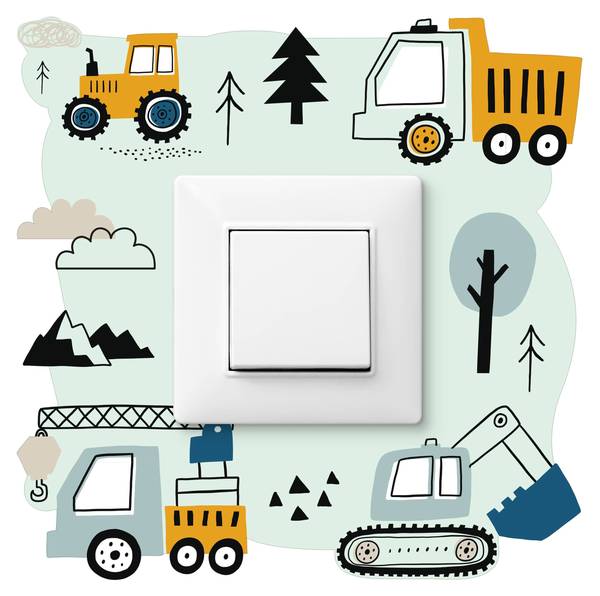 Lichtschalter-Sticker Baumaschinen Schwarz - Blau - Grün - Gelb - PVC - 20 x 20 x 20 cm