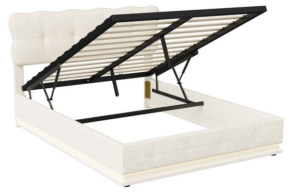 Boxspringbett mit Stauraum MPK05 Beige - Metall - Massivholz - 146 x 110 x 204 cm