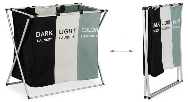 Faltbarer Wäschesammler 3 Fächer Schwarz - Grau - Weiß - Polyester - Aluminium - 65 x 60 x 37 cm