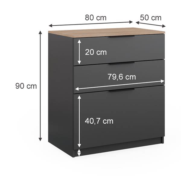 Kommode Betti 40611 Anthrazit - Eiche Sonoma Dekor - 50 x 90 x 80 cm