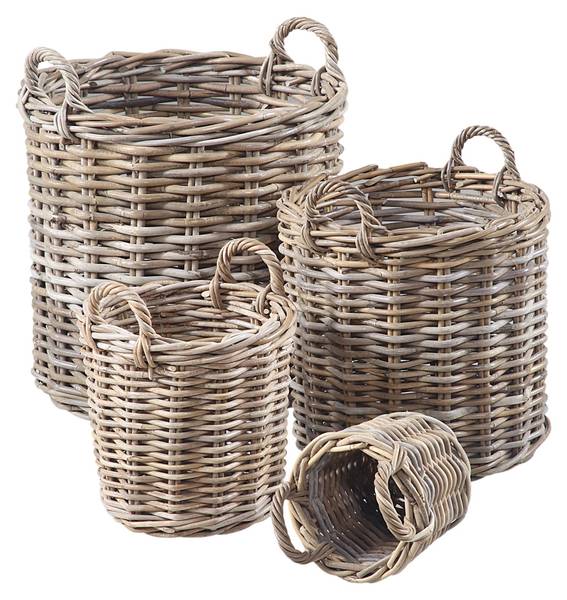 Carly Korb Set rund mit 4 stk. in natur Braun - Rattan - 40 x 46 x 40 cm