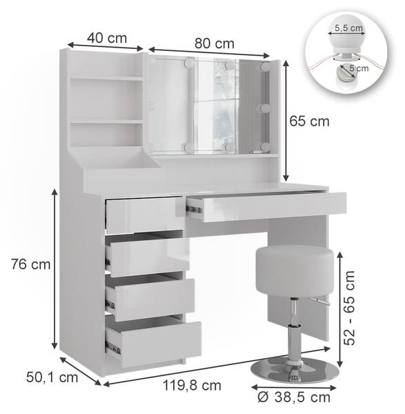 Coiffeuse Sherry 57607 Blanc - Bois manufacturé - 120 x 76 x 51 cm