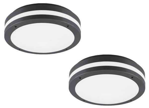 Außendeckenleuchte Carme 2er SET Grau - Weiß - Kunststoff - 30 x 9 x 30 cm