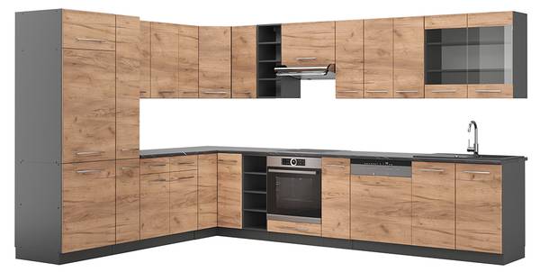 Cuisine en angle Fame-Line 47327 Anthracite - Imitation chêne
