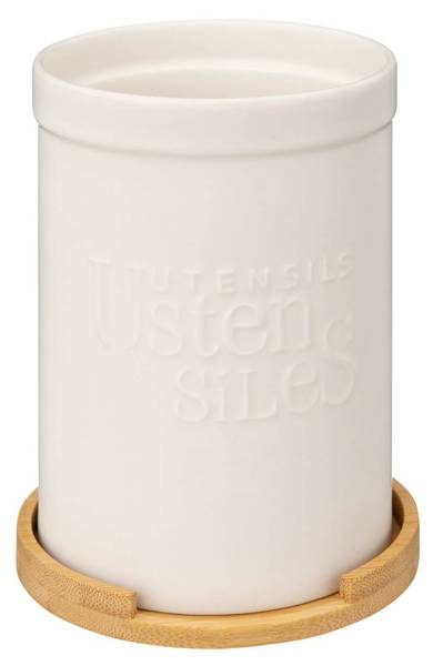 Utensilientopf mit Deckel NATUREO Weiß - Bambus - 12 x 18 x 12 cm