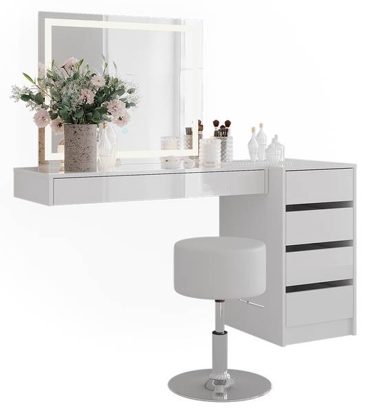 Kaptafel set met kruk Sherry 59564 wit - plaatmateriaal op houtbasis - 100 x 12 x 41 cm