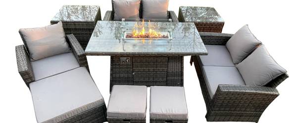 Gartenlounge Set Esstisch F(9er-Set) Grau - Webstoff - 80 x 70 x 140 cm